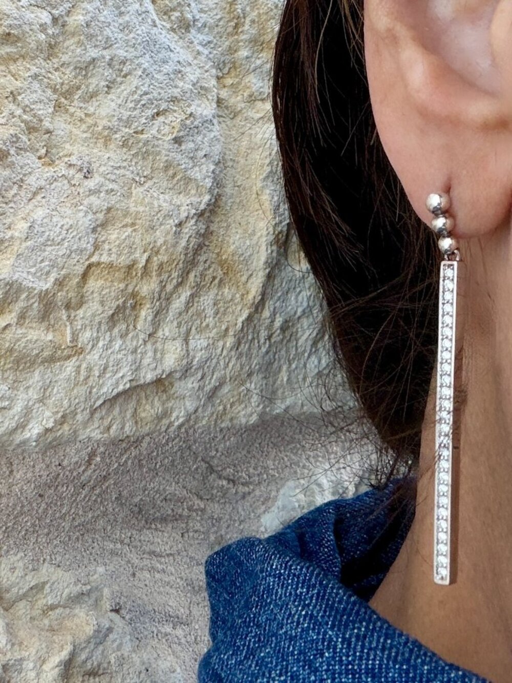 LAGOS Caviar Linear Diamond Drop Earrings 2-Inch Length Sterling Silver